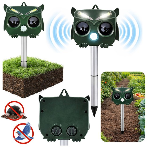 Solar Owl Animal Repeller Motion Sensor Ultrasound LEDs