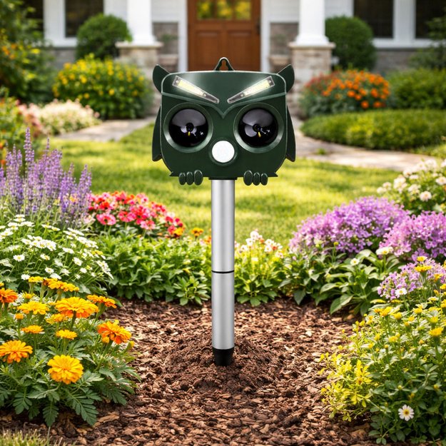 Solar Owl Animal Repeller Motion Sensor Ultrasound LEDs