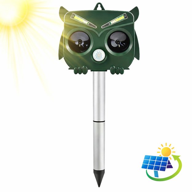 Solar Owl Animal Repeller Motion Sensor Ultrasound LEDs