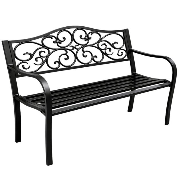 Garden Bench Terrace Garden Metal 3 Seater Decorated Black 127x60x89 cm