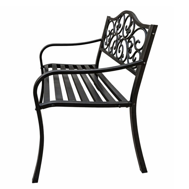 Garden Bench Terrace Garden Metal 3 Seater Decorated Black 127x60x89 cm