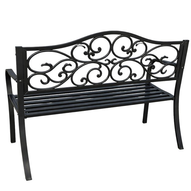 Garden Bench Terrace Garden Metal 3 Seater Decorated Black 127x60x89 cm