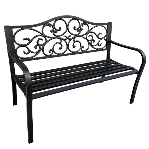 Garden Bench Terrace Garden Metal 3 Seater Decorated Black 127x60x89 cm
