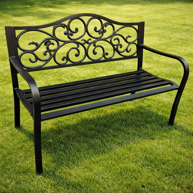 Garden Bench Terrace Garden Metal 3 Seater Decorated Black 127x60x89 cm