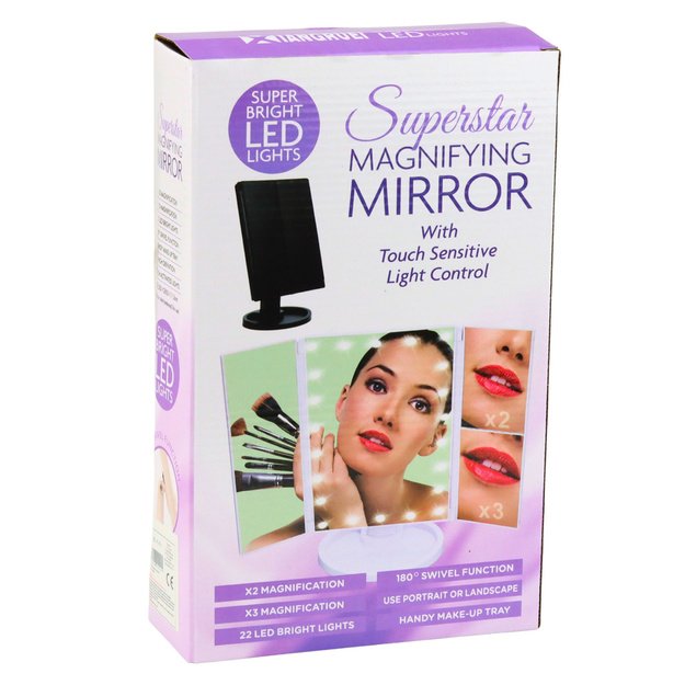 LED Cosmetic Mirror Folding Magnifying Touch Rotating Pink