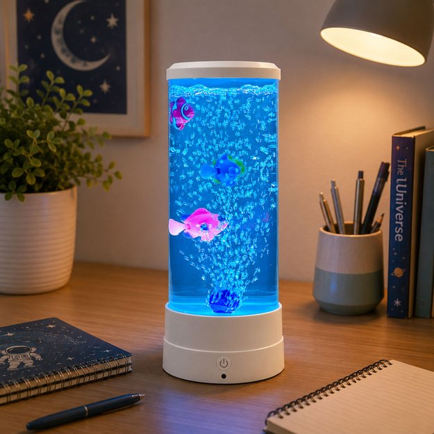 Decorative Night Lamp LED RGB Aquarium With Fish 16 Colors USB White