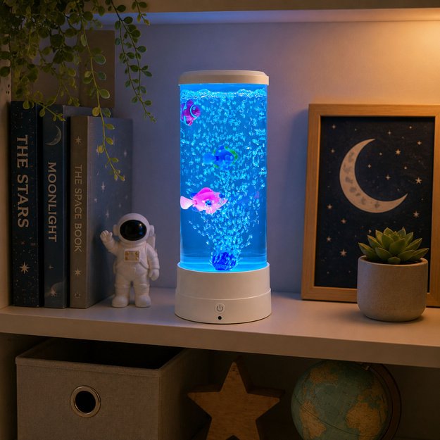 Decorative Night Lamp LED RGB Aquarium With Fish 16 Colors USB White