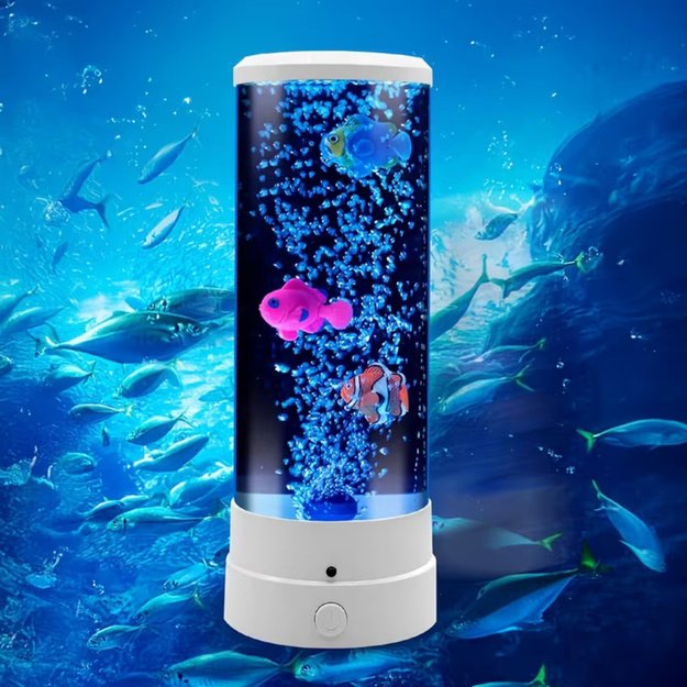 Decorative Night Lamp LED RGB Aquarium With Fish 16 Colors USB White