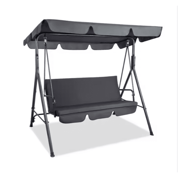 Three-person Garden Swing Rocking Cushions Mattress Gray