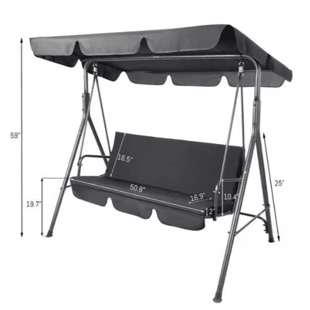 Three-person Garden Swing Rocking Cushions Mattress Gray