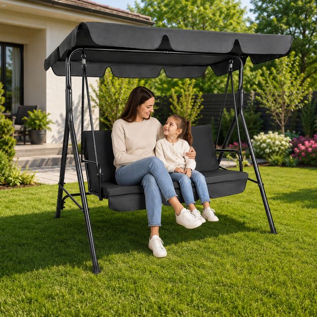 Three-person Garden Swing Rocking Cushions Mattress Gray