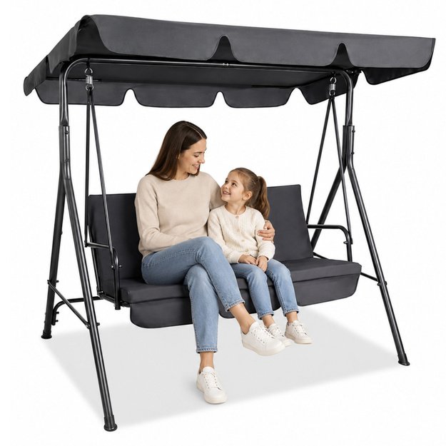 Three-person Garden Swing Rocking Cushions Mattress Gray