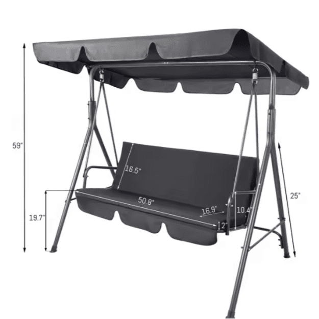 Three-person Garden Swing Rocking Cushions Mattress Gray
