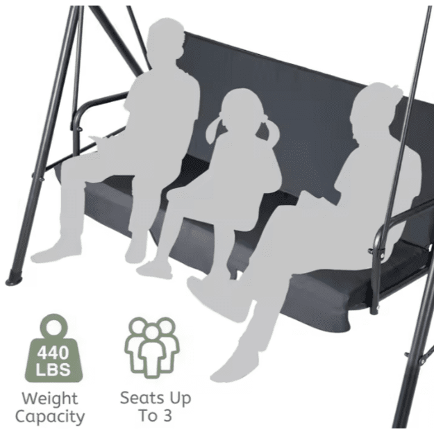 Three-person Garden Swing Rocking Cushions Mattress Gray