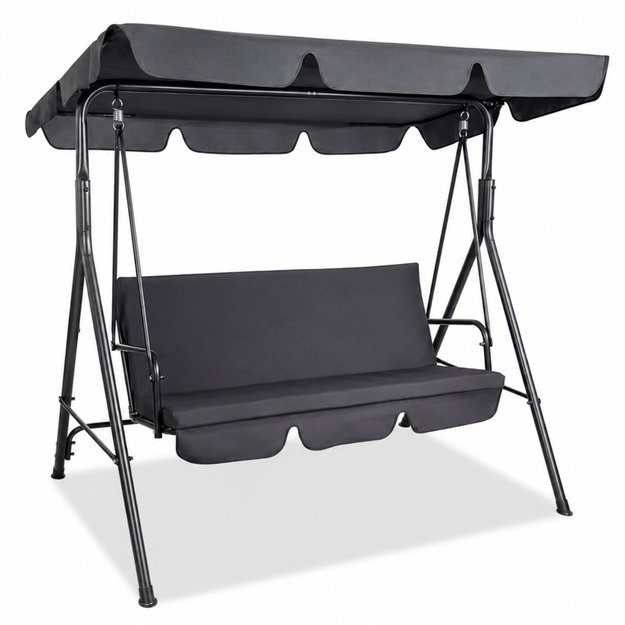 Three-person Garden Swing Rocking Cushions Mattress Gray