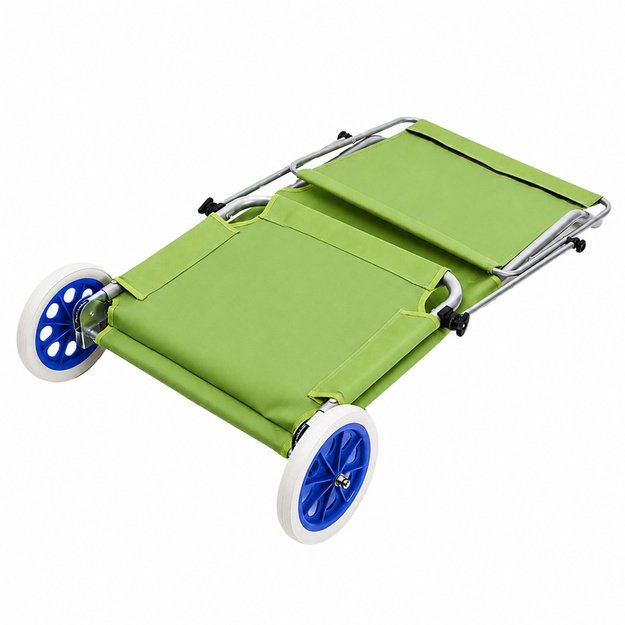 Folding Garden Beach Deckchair on Wheels with Aluminum Canopy Green