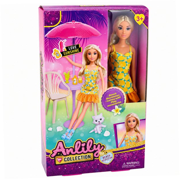 Anlily Doll in Yellow Dress with Kitten Garden Furniture Umbrella Accessories