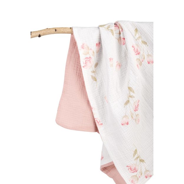BLANKET CRUSHED MUSLIN 75x100 FLOWERS PINK