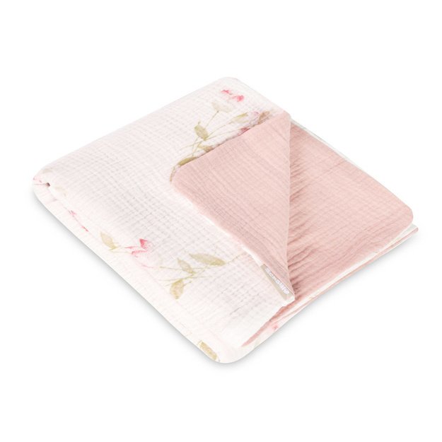 BLANKET CRUSHED MUSLIN 75x100 FLOWERS PINK