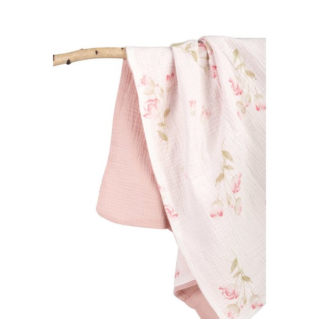 BLANKET CRUSHED MUSLIN 75x100 FLOWERS PINK