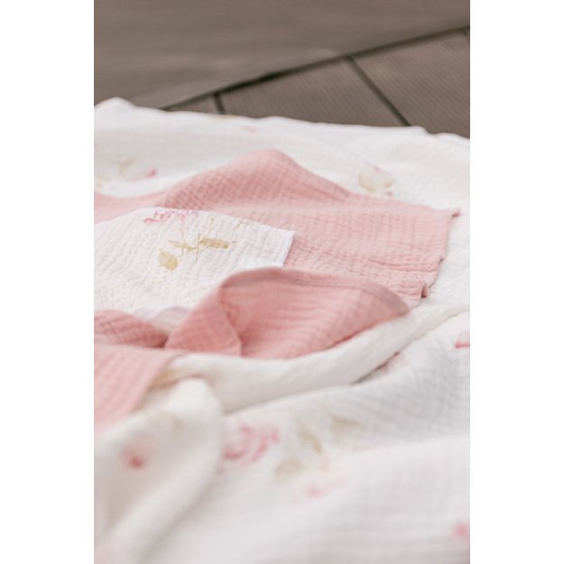 BLANKET CRUSHED MUSLIN 75x100 FLOWERS PINK