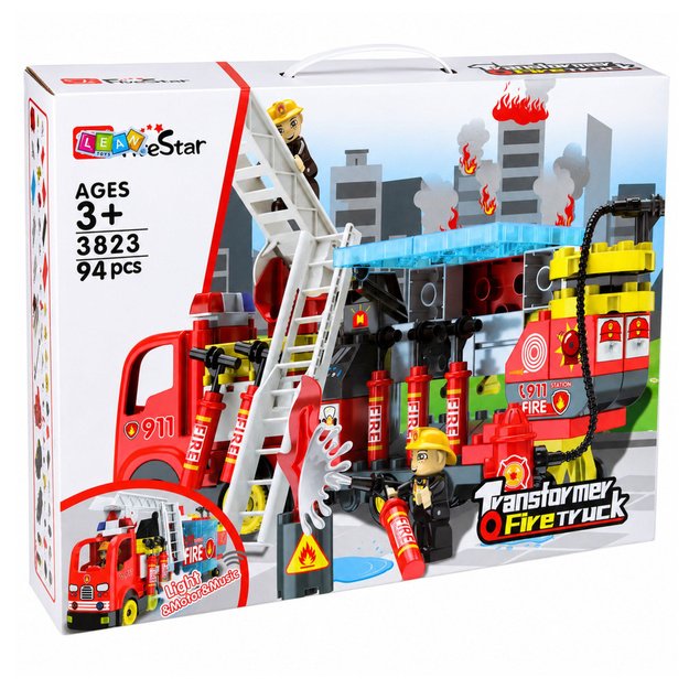 Foldable Fire Truck Blocks Firefighter Figures Lights Sounds 94 pcs.
