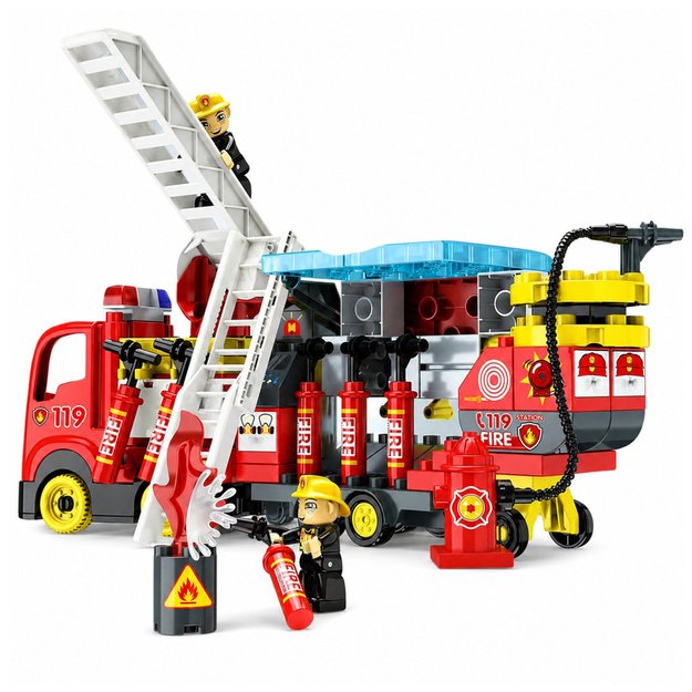Foldable Fire Truck Blocks Firefighter Figures Lights Sounds 94 pcs.