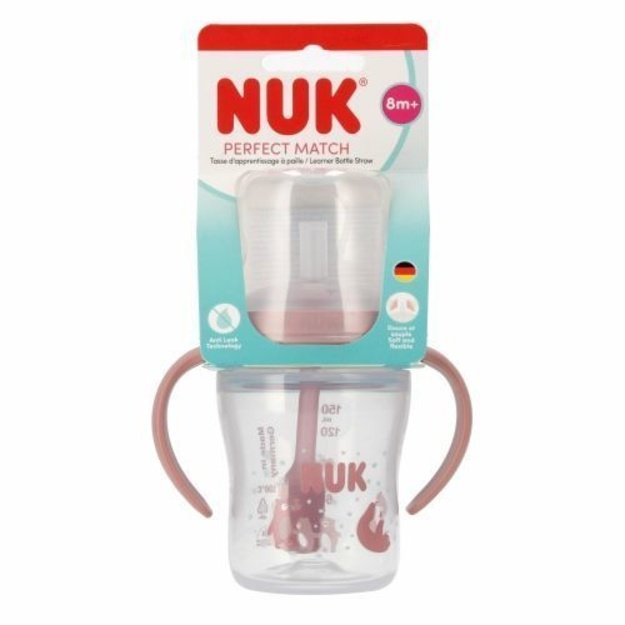 NUK „Perfect Match“ mokomasis buteliukas su šiaudeliu, 150 ml, „Meškiukas“