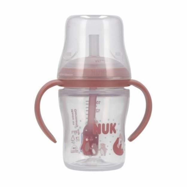NUK „Perfect Match“ mokomasis buteliukas su šiaudeliu, 150 ml, „Meškiukas“