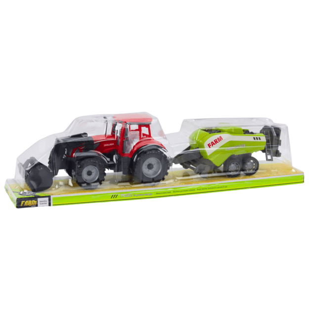 Set of Tractor with Loader and Agricultural Baler Red