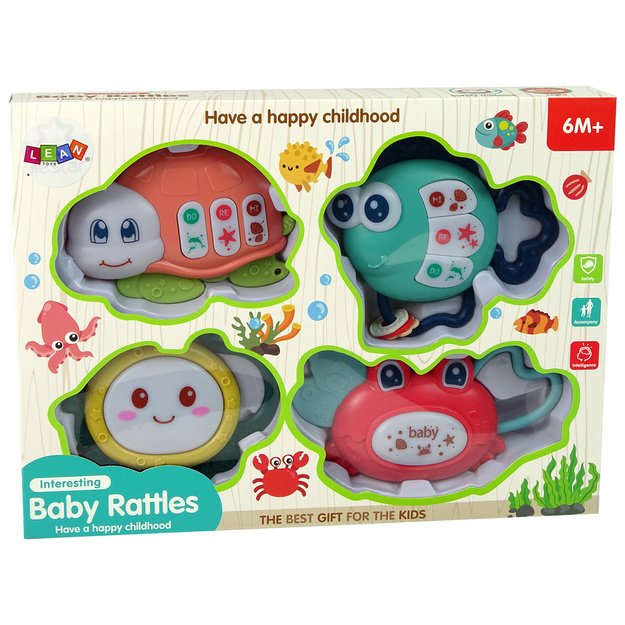 Baby Rattles Set of 4 Pieces Tortoise Fish Sea Animals Teether 2