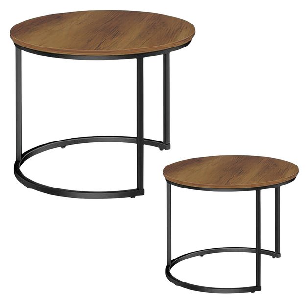 Set of 2-in-1 Round Coffee Tables Vintage Natural Wood 70x50cm 45x44cm 1