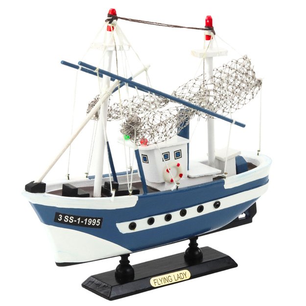 Collectible Model Ship Fishing Boat Flying Lady Blue 24x23cm 1