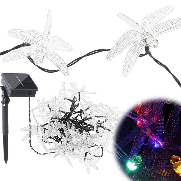 Saulės Dragonfly sodo žibintai 6,5 m 30LED multicolour