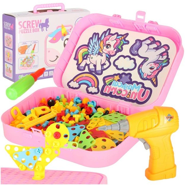 Statybinės kaladėlės dėkle + vienaragio atsuktuvas 22