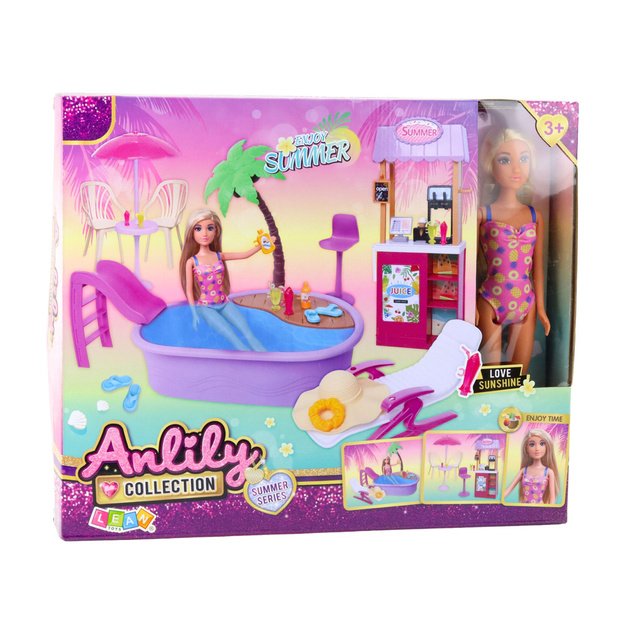 Anlily Doll Set on the Beach with Pool, Palm Tree, Drink Stand, and Accessories 4