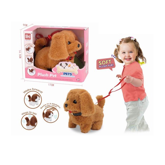 Interactive plush puppy with a leash, barks, wags its tail