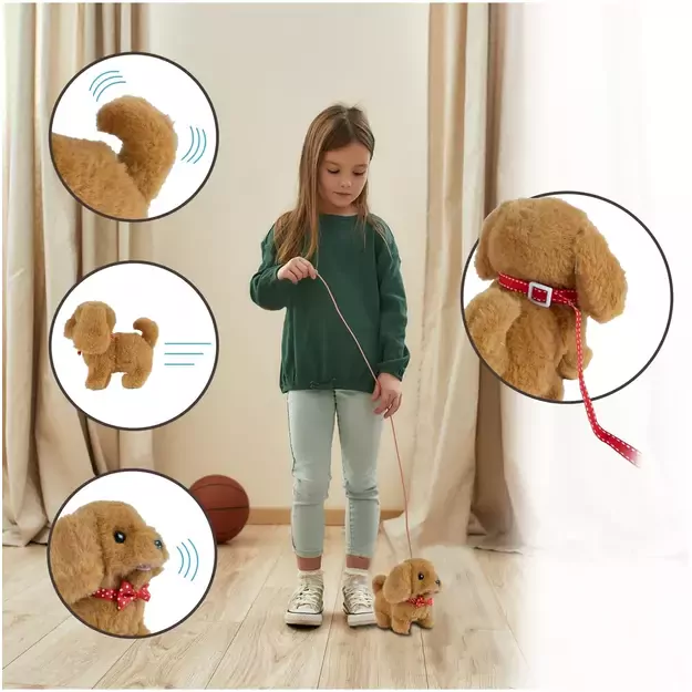 Interactive plush puppy with a leash, barks, wags its tail