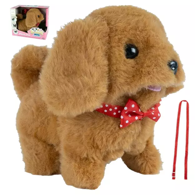 Interactive plush puppy with a leash, barks, wags its tail