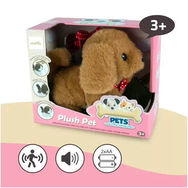 Interactive plush puppy with a leash, barks, wags its tail