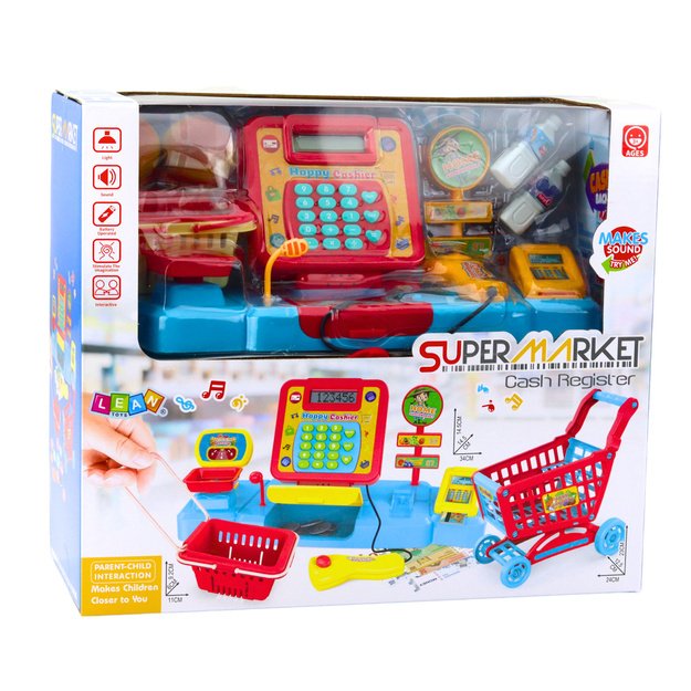 PARDUOTUVĖS RINKINYS VAIKAMS– KASA, KREPŠELIS, PRODUKTAI IR PRIEDAI 4