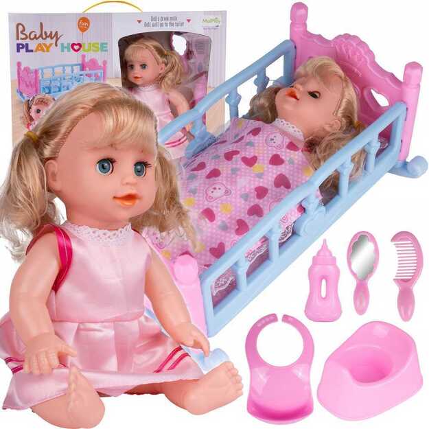 Doll bed with doll and accessories