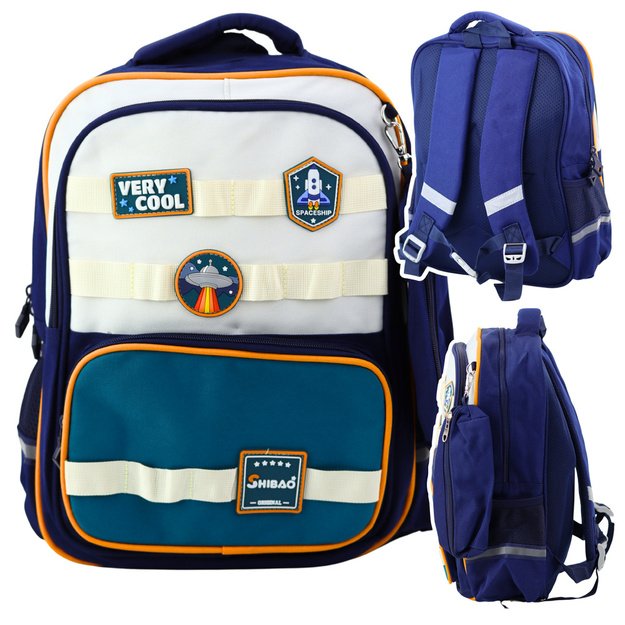 School Backpack Space Patches With Pencil Case Navy Blue 16L 3