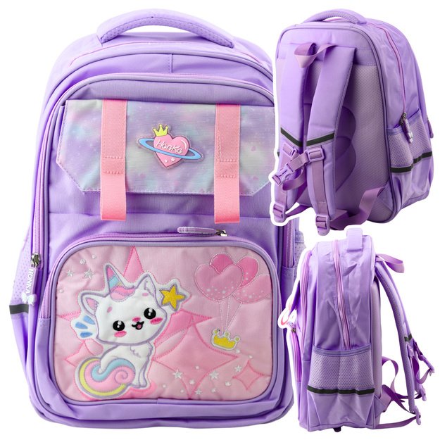 School Backpack With White Cat Chest Strap Purple 20L 3