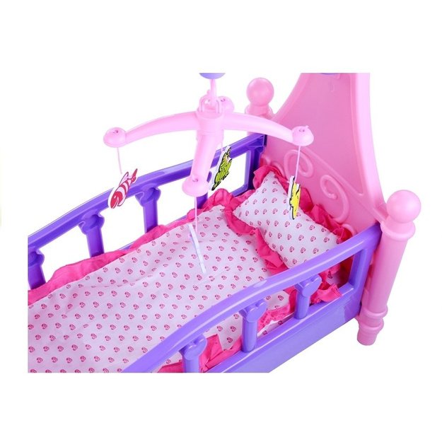 Didelė lėlių lovelė su karusele ir patalyne 2