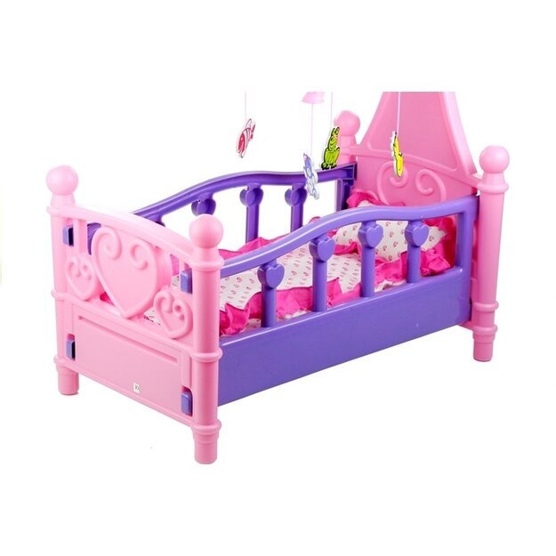 Didelė lėlių lovelė su karusele ir patalyne 9