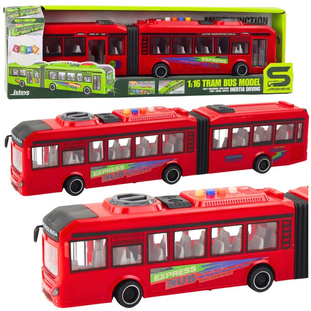 Articulated Bus Opening Doors Lights Sounds Red 1:16