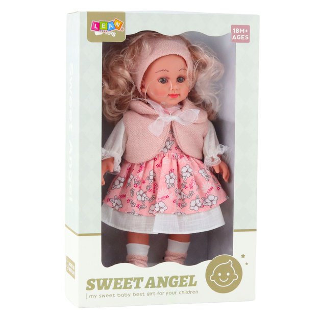 Sweet Angel Doll in Pink Floral Dress, Sleeveless Top, and Headband, 36cm 2