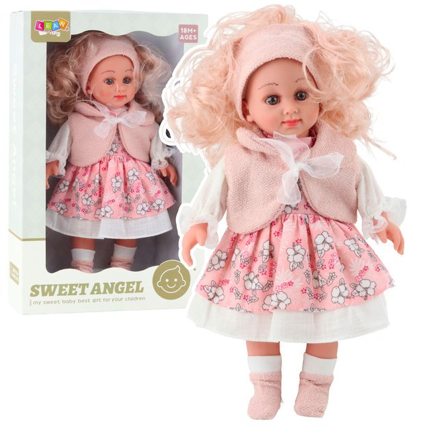 Sweet Angel Doll in Pink Floral Dress, Sleeveless Top, and Headband, 36cm