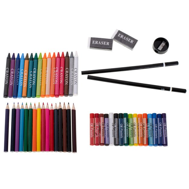 Dažymo ir piešimo rinkinys plastikiniame lagamine, 123 elementai. 8